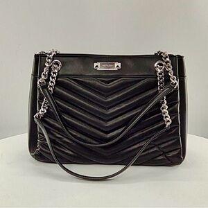 Michael Kors Black Quilted Shoulder Bag with Silver Chain Straps